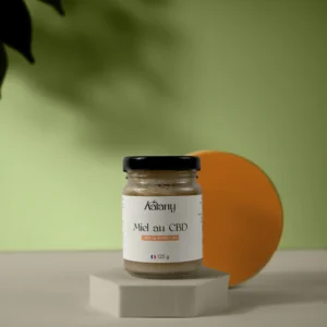 Pot de miel au cbd sur présentoir de la marque Katany